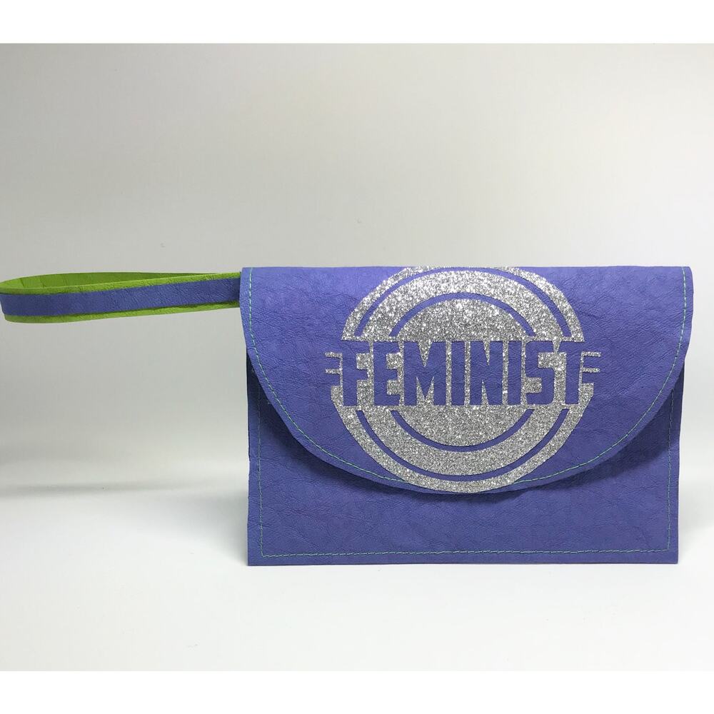 Feminist Slim Wristlet - Lightweight Periwinkle Blue leather-like with Bling